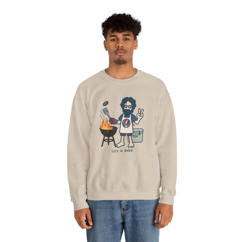 Grateful Dead - Grillin' Jerry | Life is dead. Crewneck Sweatshirt - StealieShop